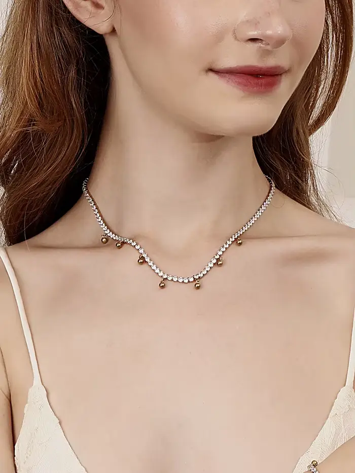 E.B.belle – ensemble de bijoux de luxe en acier inoxydable plaqué or 18 carats, perles rondes en Zircon transparent brillant, pendentif pompon, collier et Bracelet