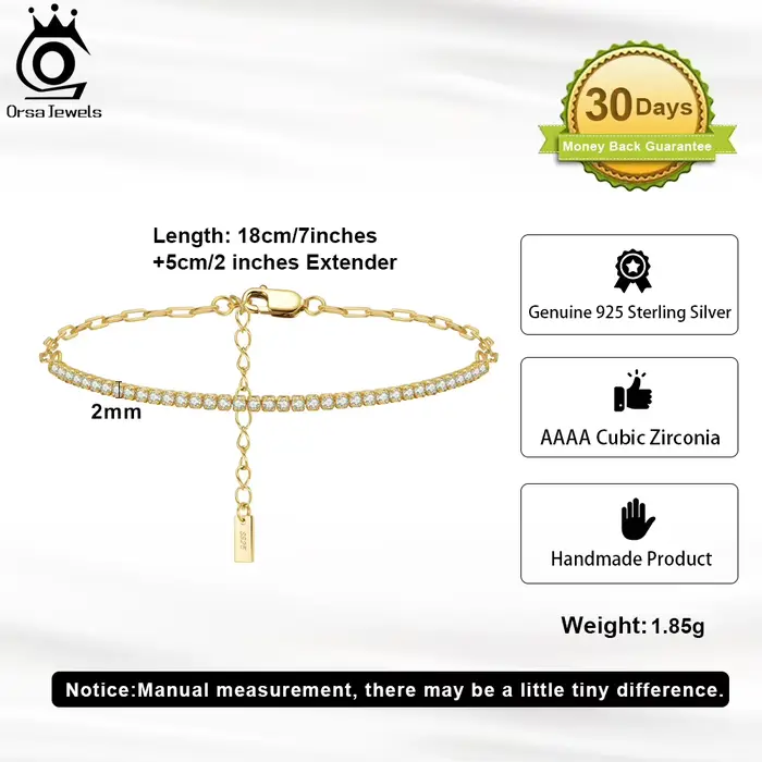 Bracelet en argent sterling 925 ORSA JEWELS plaqué or 14K avec extenseur pour femmes occasions spéciales anniversaire mariage