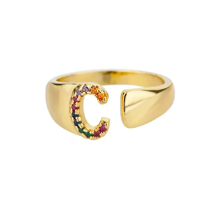 Bagues en Zircon arc-en-ciel pour femmes, anneau en acier inoxydable avec lettres larges et épaisses