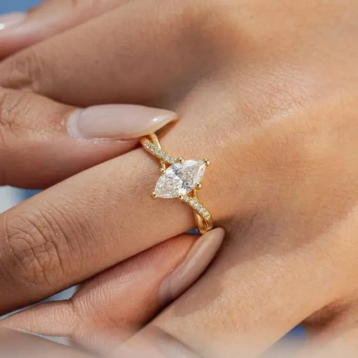 Bague exquise en argent Sterling 925 avec zircon Marquise doré pour femmes