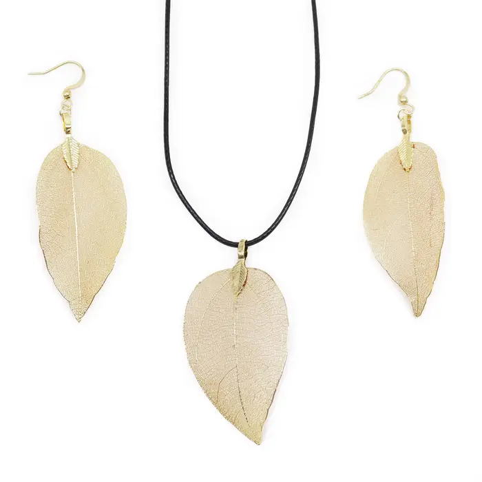 Necklace & Earring Set - Bravery Leaf - Gold