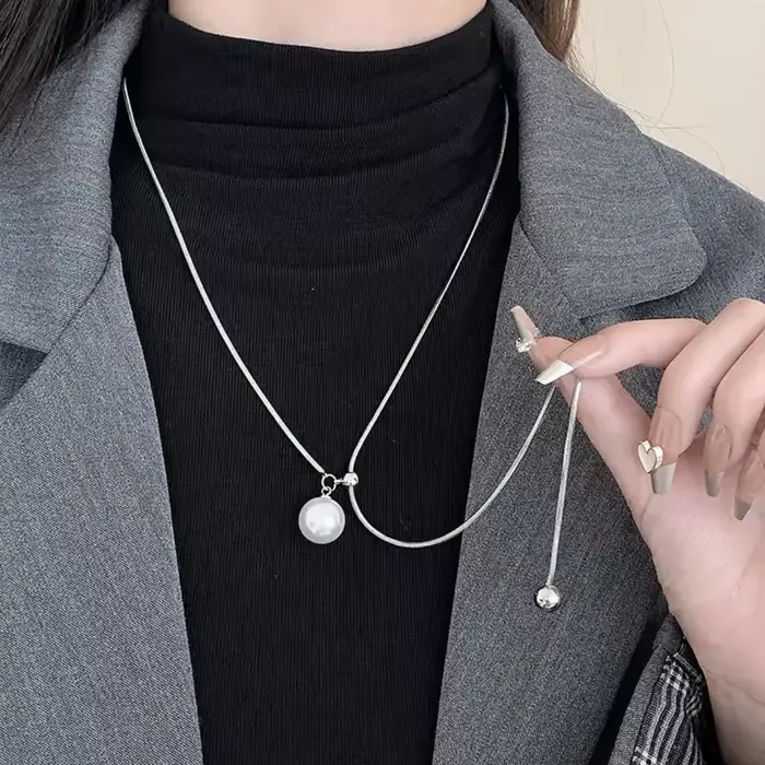 Collier de perles baroques irrégulières pour femmes, minimaliste, en métal, longue chaîne en os de s