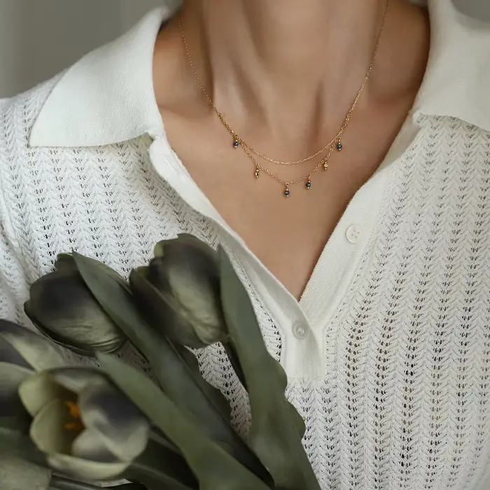 Collier chaîne à pampilles en pierre colorée Vintage brillante et délicate pour femmes, bijoux délic