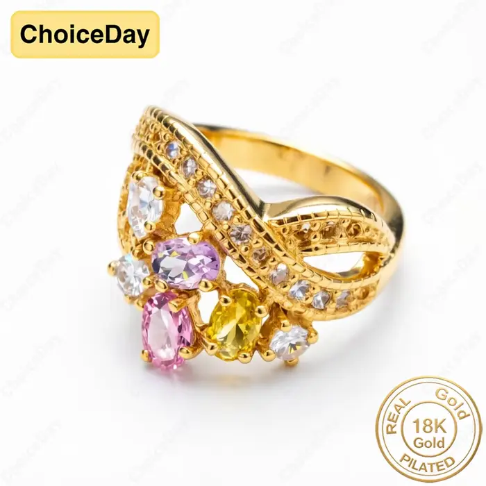 Bague en zircon coloré plaqué or 18 carats pour femmes