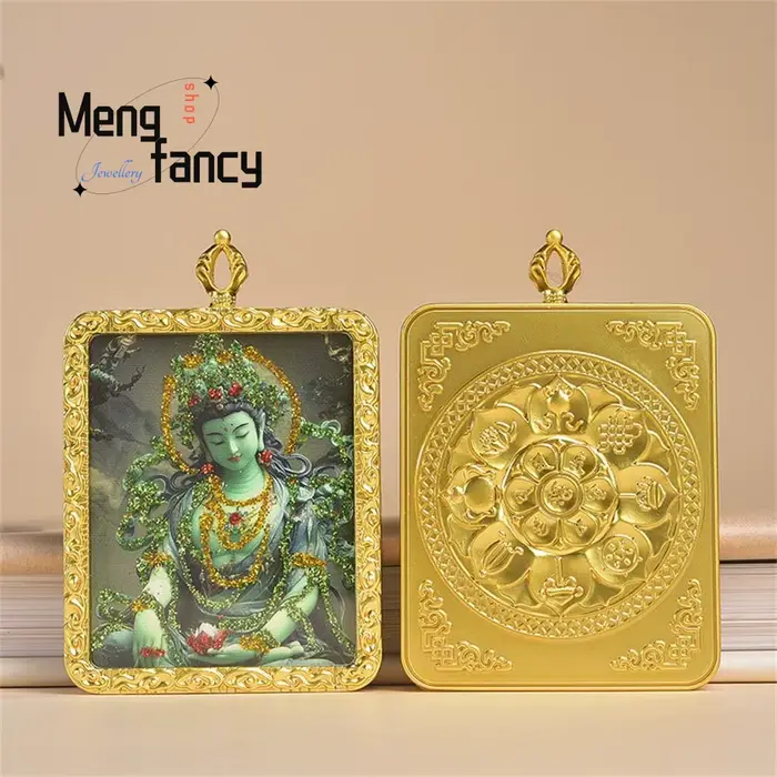 Nouveau modèle de boîte Thangka peinte à la main et dorée avec feuille d'or, pendentif Tara style na