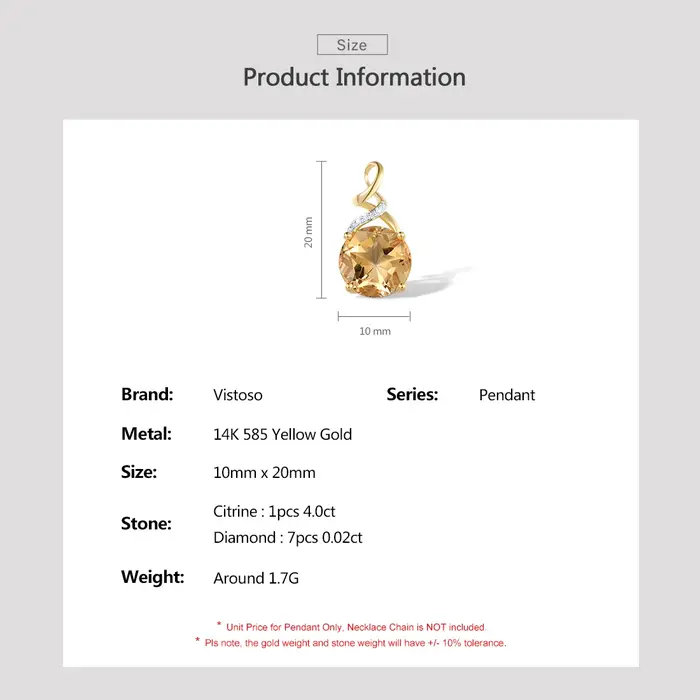 VISTOSO – pendentif en or jaune 585 véritable 14K