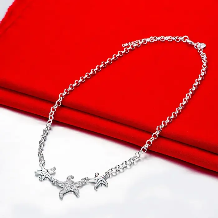 Collier en argent Sterling 925, 18 pouces, magnifique chaîne avec pendentif étoile de mer pour femme