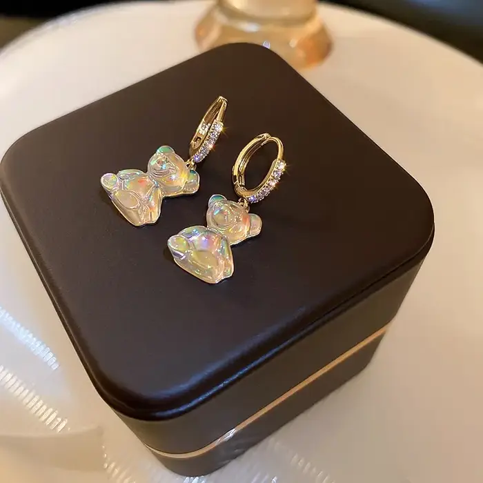 Boucles d'oreilles en forme d'ours mignon pour femmes, boucles d'oreilles en Zircon brillant, en cui