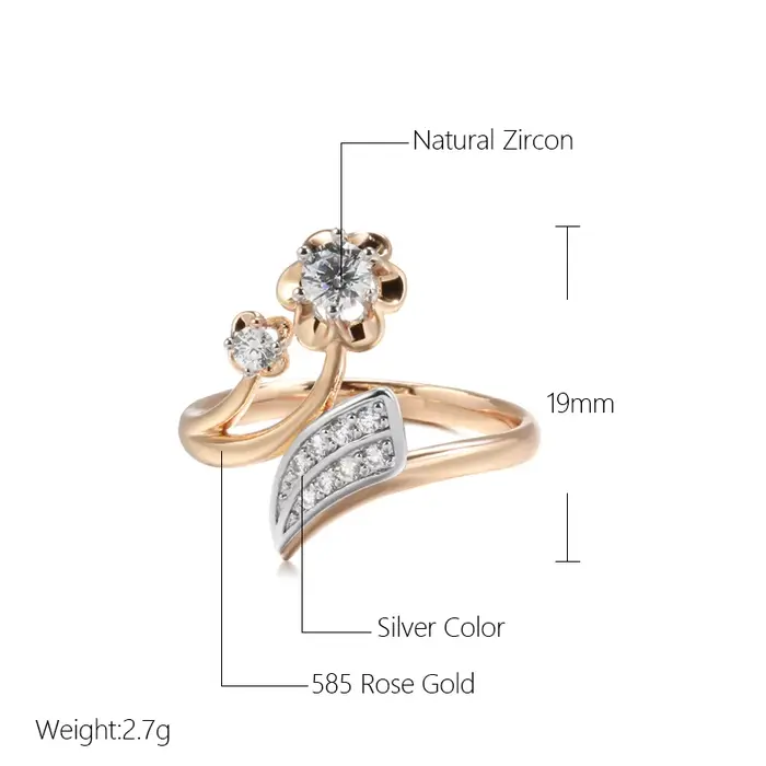 Anneau en or rose 585 avec zirconium blanc pour mariage et occasions spéciales vintage élégant pour femme