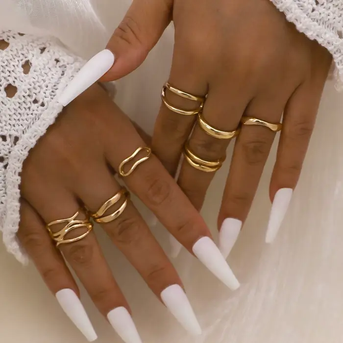 Ensemble de bagues épaisses en métal de couleur dorée pour femmes, bagues de croisement minimalistes, bague minimaliste empilable pour femmes, juive, 7 pièces/ensemble