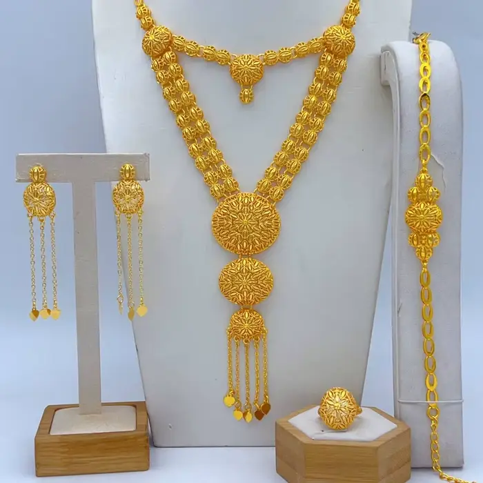 ANIID – ensemble de bijoux couleur or de Dubaï pour femmes, collier rond indien à longues pampilles,