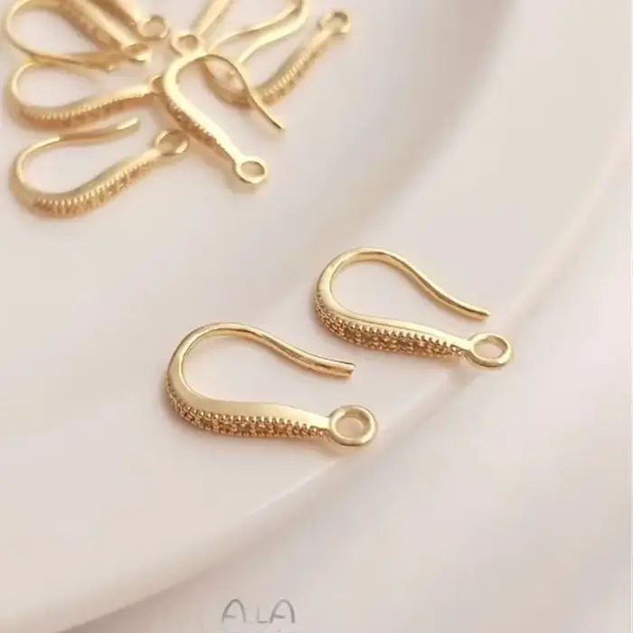 Accessoires de boucles d'oreilles couleur or 14K, crochet d'oreille en zircon incrusté, sangle faite
