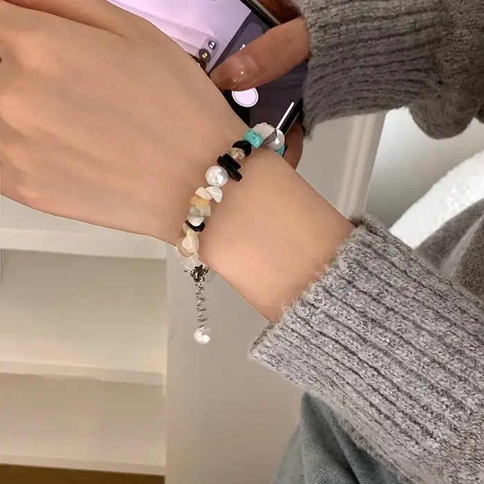 Collier de perles en pierre naturelle colorée de Noël pour femmes