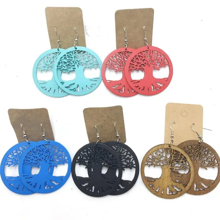 Boucles d'oreilles en bois arbre de vie, peut mélanger 5 couleurs