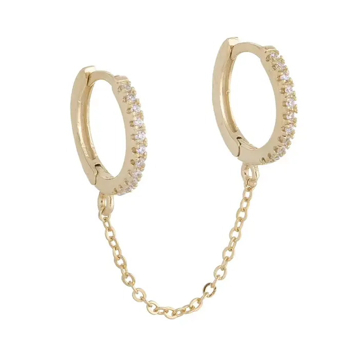 Boucles d'oreilles en argent Sterling 925 pour femmes, 1 pièce, Piercing à deux trous, cristal brill