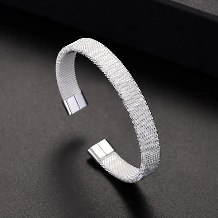 Nouveauté : Bracelet jonc en argent sterling 925 de haute qualité, maille argentée, pour femme éléga