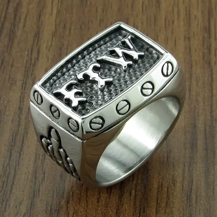 Taille punk 7-15 #   FTW vis mécanique femme motard exquis en acier inoxydable 316L moto bague centrale