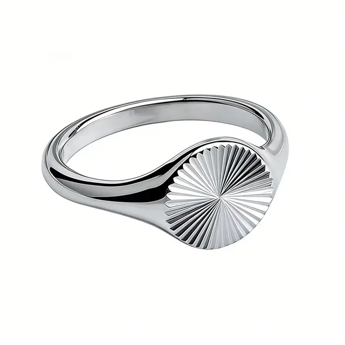 Bague signet style INS à texture soleil éclatant, en acier inoxydable plaqué or 18 carats, tailles 5