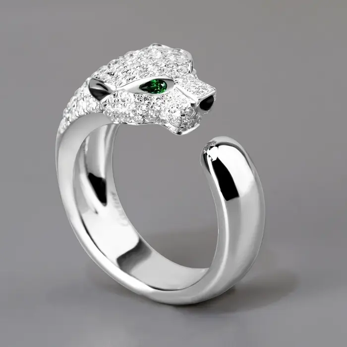 Bague tête de léopard en argent Sterling 925, cristal original, créative, pour femmes, accessoires d