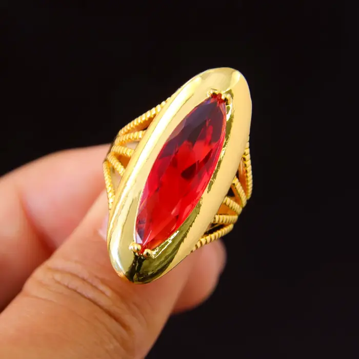 Grand anneau couleur or arabe plaqué or 18 carats, bagues quotidiennes de luxe Turquoise de dubaï, O