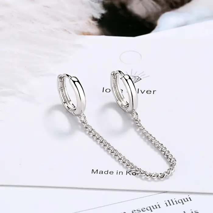 Boucles d'oreilles double clip en argent regardé 925 véritable pour femme
