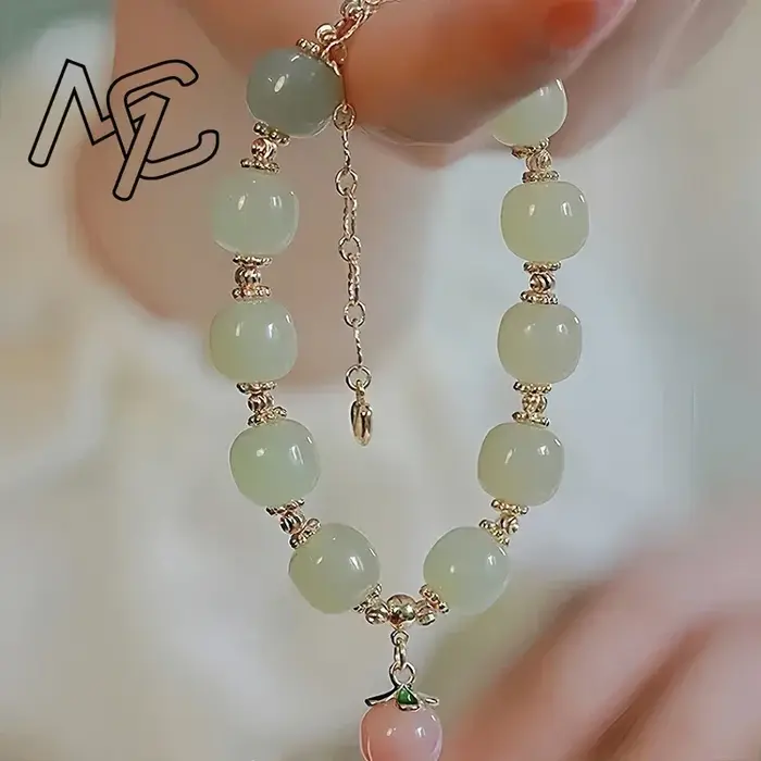 Bracelet en Agate de Jade naturelle plaqué or 18 carats