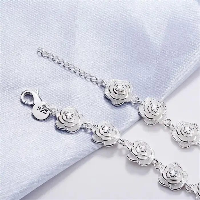 Bracelet à breloques en argent sterling 925 avec chaîne à fleurs de rose pour femmes, cadeau de luxe pour occasions spéciales