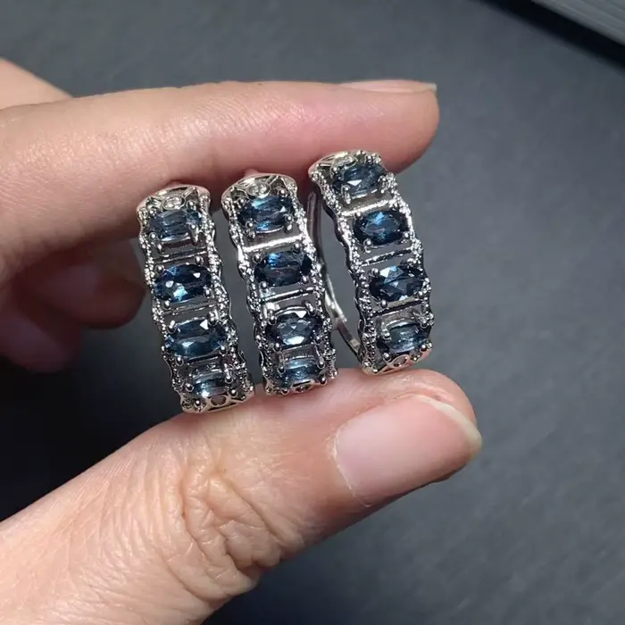 Bague en topaze bleue naturelle 45, ajustable, bijoux pour femmes, cadeau, vente en gros, haute qual