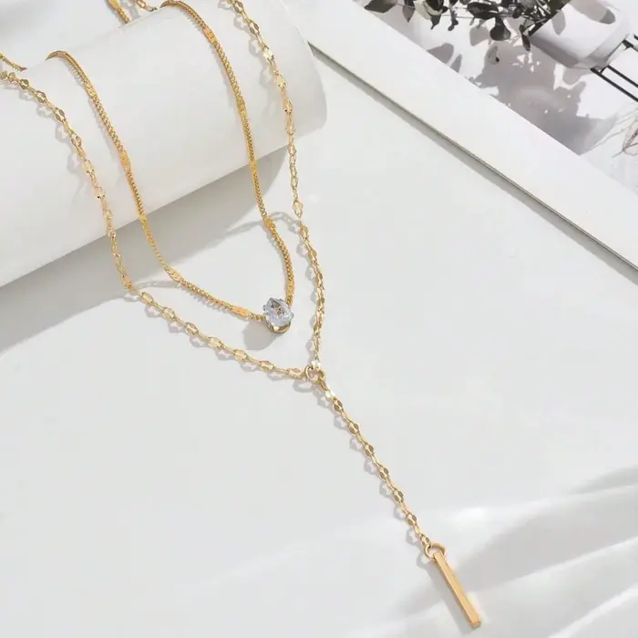 Collier délicat double couche en Y pour femme