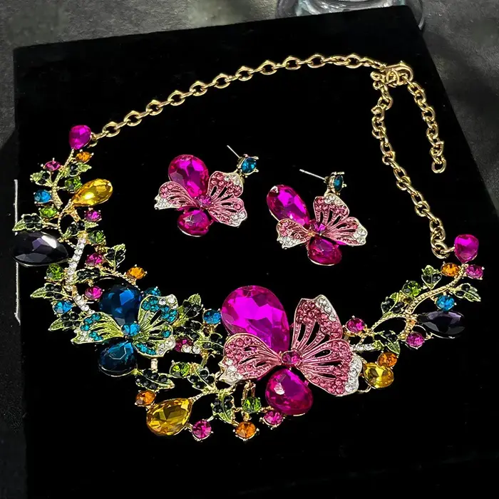 Ensemble de colliers à fleurs en cristal Vintage pour femmes