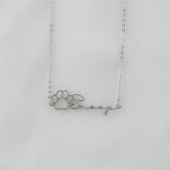 Collier avec nom personnalisé, patte de chien, écriture personnalisée, impression initiale, os, brel