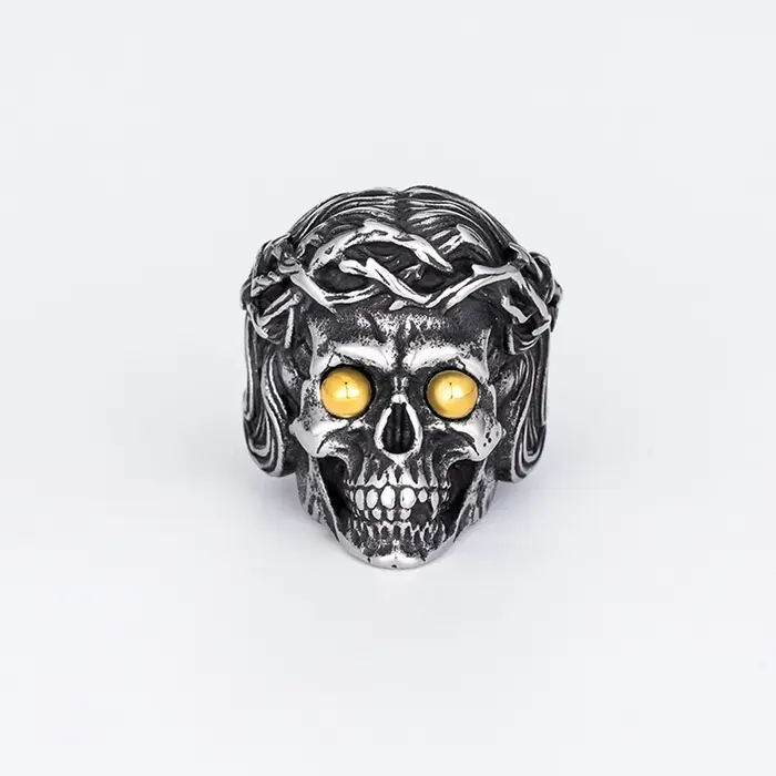Bague crâne pour homme en acier inoxydable, style gothique punk vintage, bijou de motard, cadeau pou