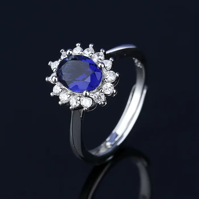 Ensemble de bijoux bleus de luxe pour femmes, collier, boucles d'oreilles et bague en argent sterlin