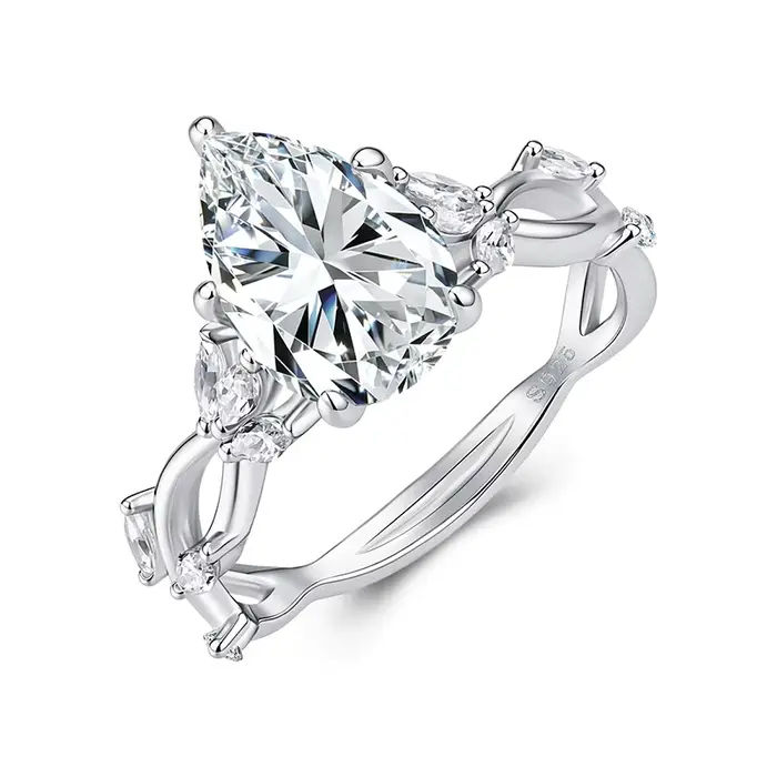 Bamoer U – bague en argent Sterling 925 avec moissanite en forme de goutte d'eau, design unique, cer