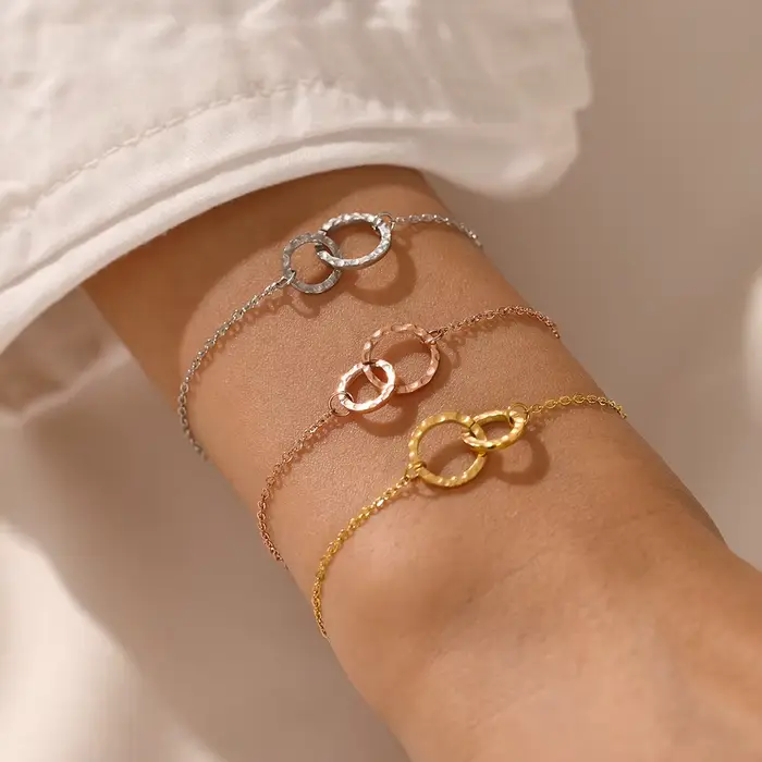 CARLIDANA-Bracelet Éternel à Double Anneau pour Femme, Simple, en Acier Inoxydable, Plaqué Or 18k, Cercle Rond, Bijou de Bateau Chia