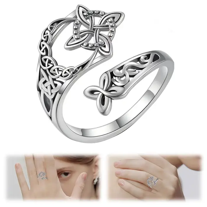 Bague de protection des sorcières motif nœud argent asymétrique pour femmes et filles bijoux élégants et sophistiqués pour occasions spéciales et quotidiennes