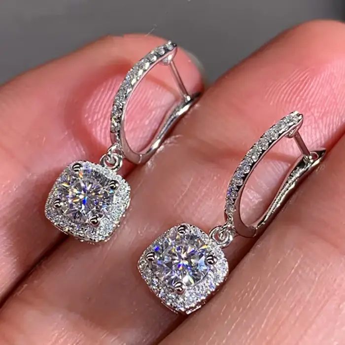 Boucles d'oreilles carrées pour femmes, zircone cubique AAA, goutte d'eau, en argent Sterling 925, b