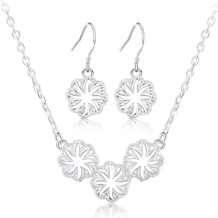 Parures de bijoux en argent sterling 925 pour femmes, magnifiques colliers et boucles d'oreilles à f