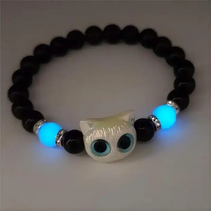Bracelet Lumineux à Grand Œil de Chat Noir et Blanc Pour Fête ou Occasion Spéciale Bijou d'Amour Inconditionnel