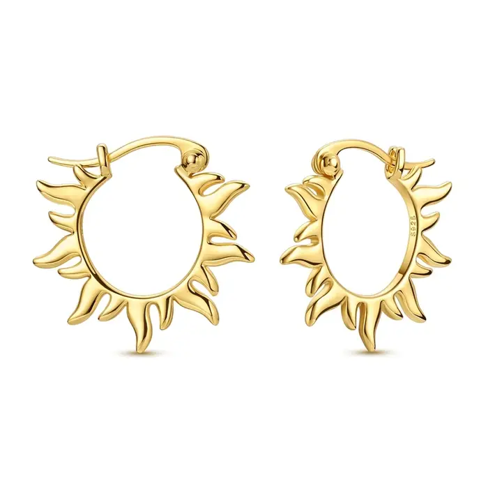Offre spéciale couleur or argent 925 boucle d'oreille pour femme ronde soleil lune coeur cerceau bou