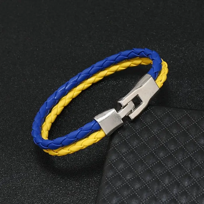 Bracelet drapeau ukrainien tressé multicouche cuir PU classique pour hommes femmes occasions spéciales soutien solidarité