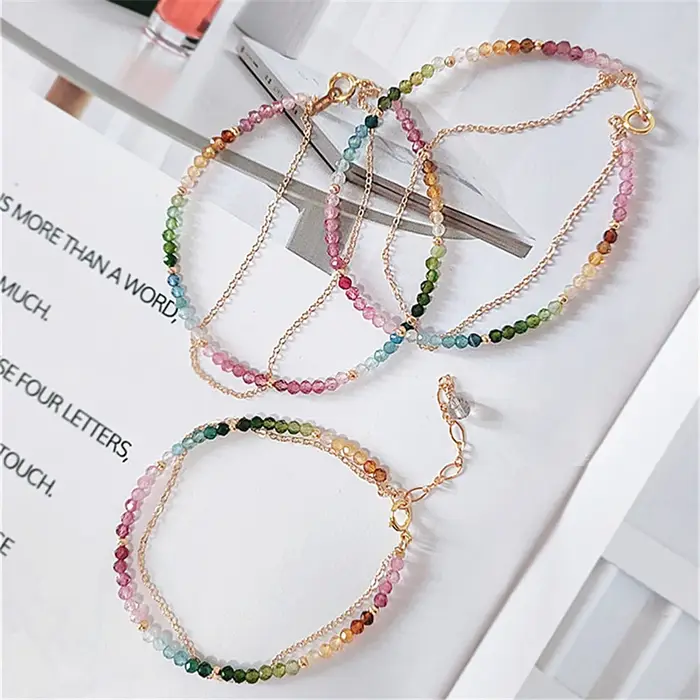 Bracelet en Perles de Tourmaline Colorées Naturelles