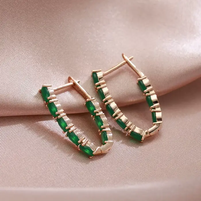 SYOUJYO – boucles d'oreilles longues en Zircon naturel vert pour femmes