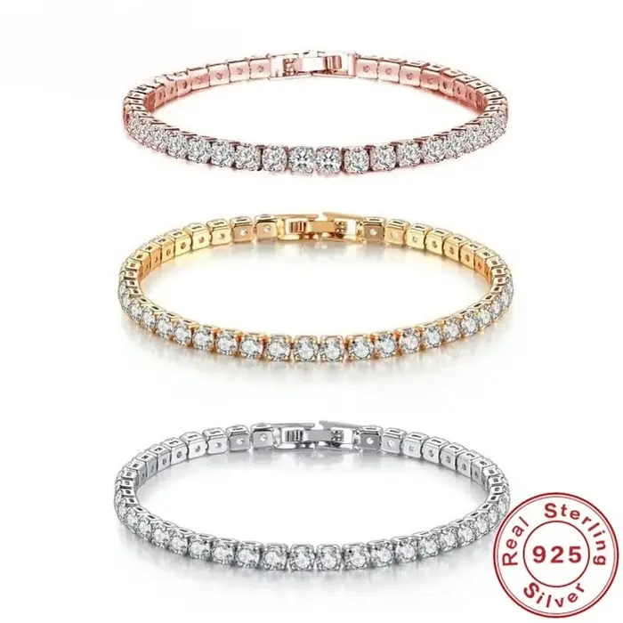 Bracelet de Tennis de Luxe en Argent 925 Serti de Cristaux de Zircone Blancs Pour Femmes Occasions Spéciales Engagement Mode Tendance