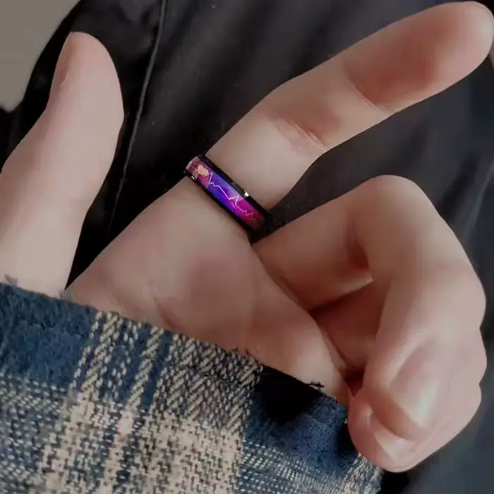 Bague personnalisée en acier inoxydable avec tracker de battements cardiaques et humeur pour femmes, alliances de mariage, coeurs modernes et bijoux technologiques