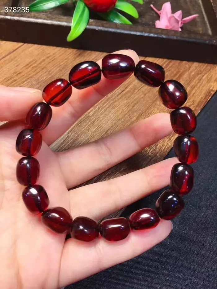 Bracelet de perles d'ambre rouge sang naturel pour femmes et hommes