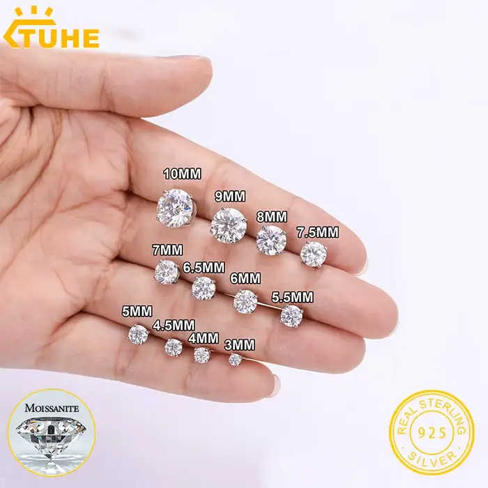 TUHE – boucles d'oreilles rondes classiques unisexes en argent 925 pour femmes, couleur D VVS1, bijo