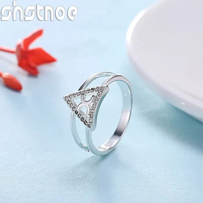 Bague triangulaire en argent Sterling 925 de haute qualité pour femmes