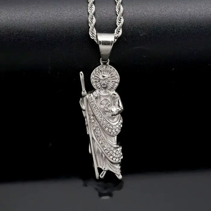San Judas Tadeo pendentif collier femmes avec strass hommes Saint Jude Thaddeus acier inoxydable cou