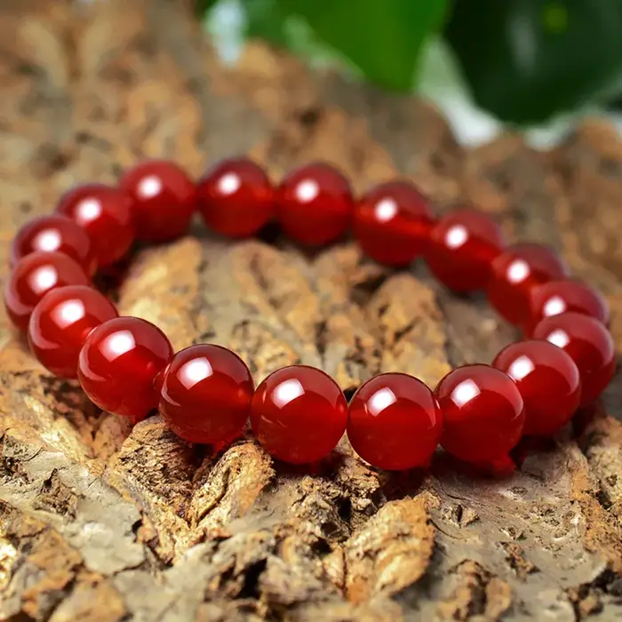Bracelets perlés de cornaline rouge naturelle pour hommes et femmes
